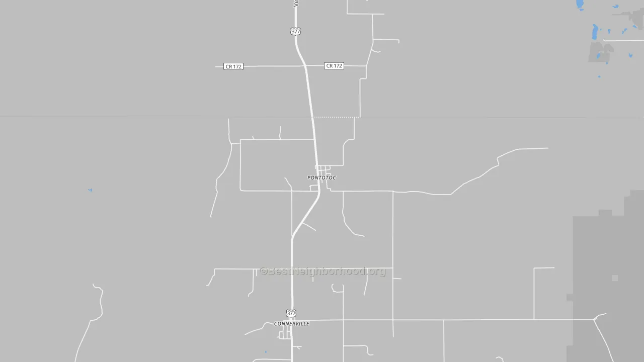 Walk Grade map of Pontotoc, OK, walkable areas in green and car-dependent areas in red