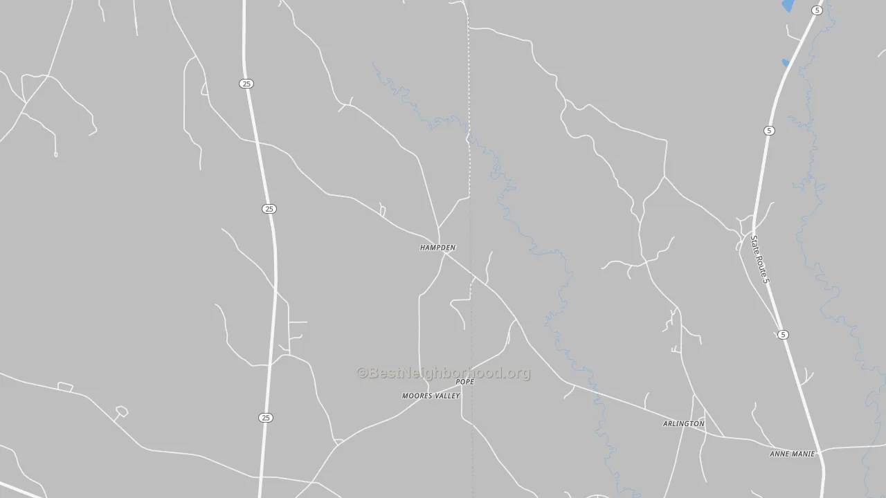 Walk Grade map of Pope, AL, walkable areas in green and car-dependent areas in red