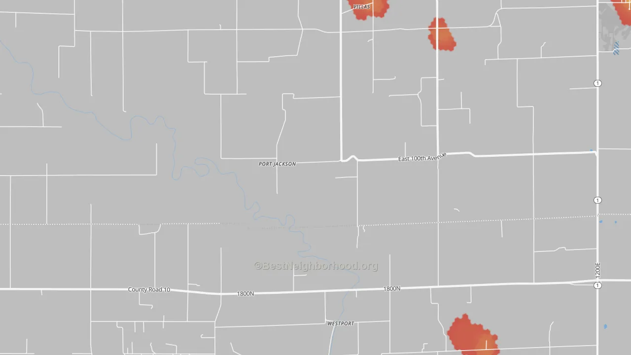 Walk Grade map of Port Jackson, IL, walkable areas in green and car-dependent areas in red
