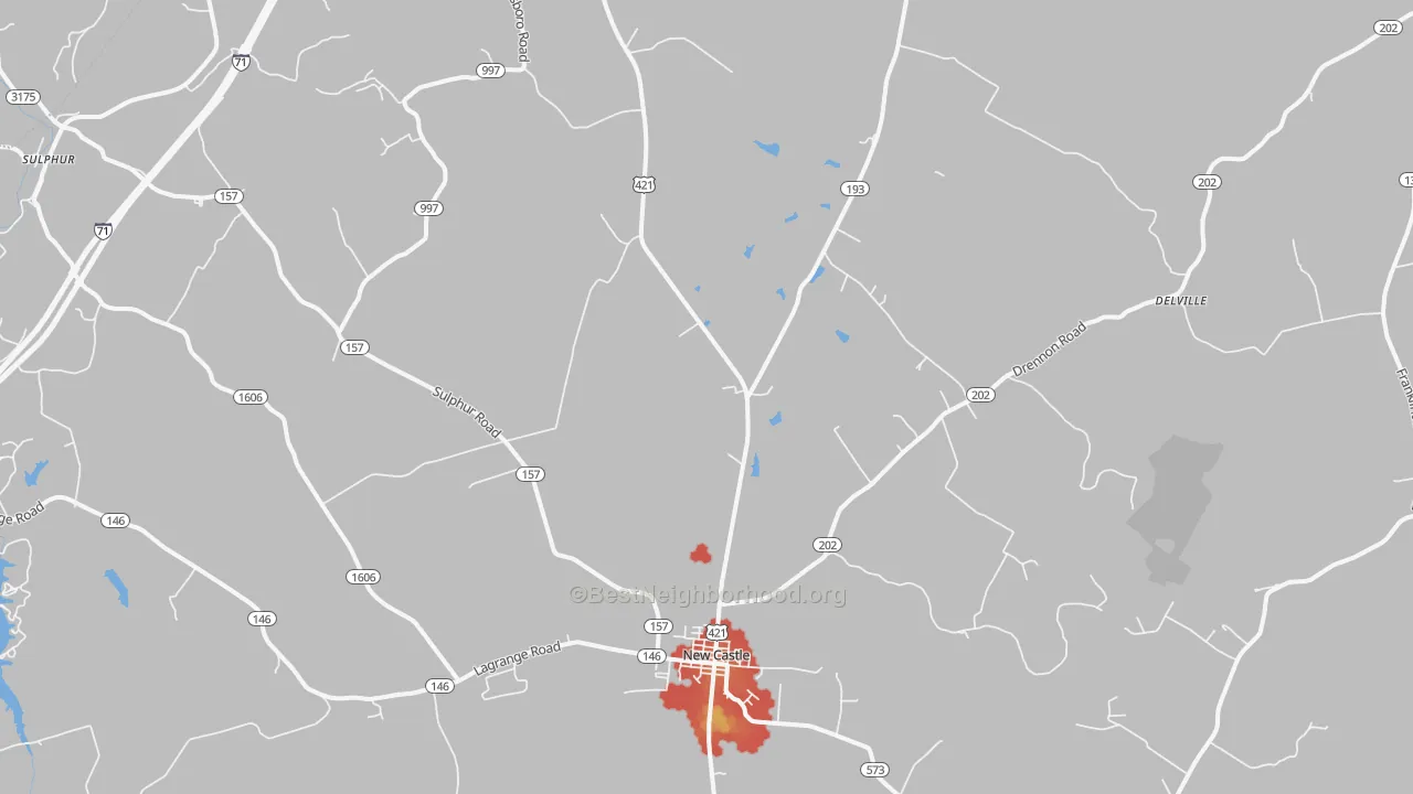 Walk Grade map of Port Royal, KY, walkable areas in green and car-dependent areas in red