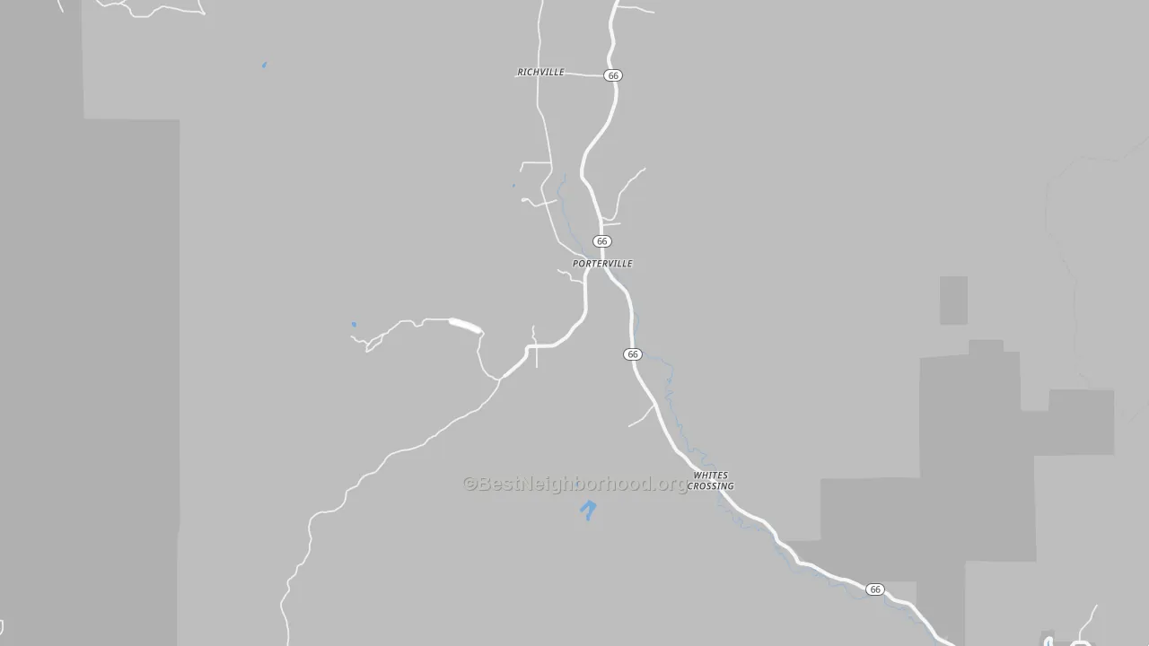 Walk Grade map of Porterville, UT, walkable areas in green and car-dependent areas in red