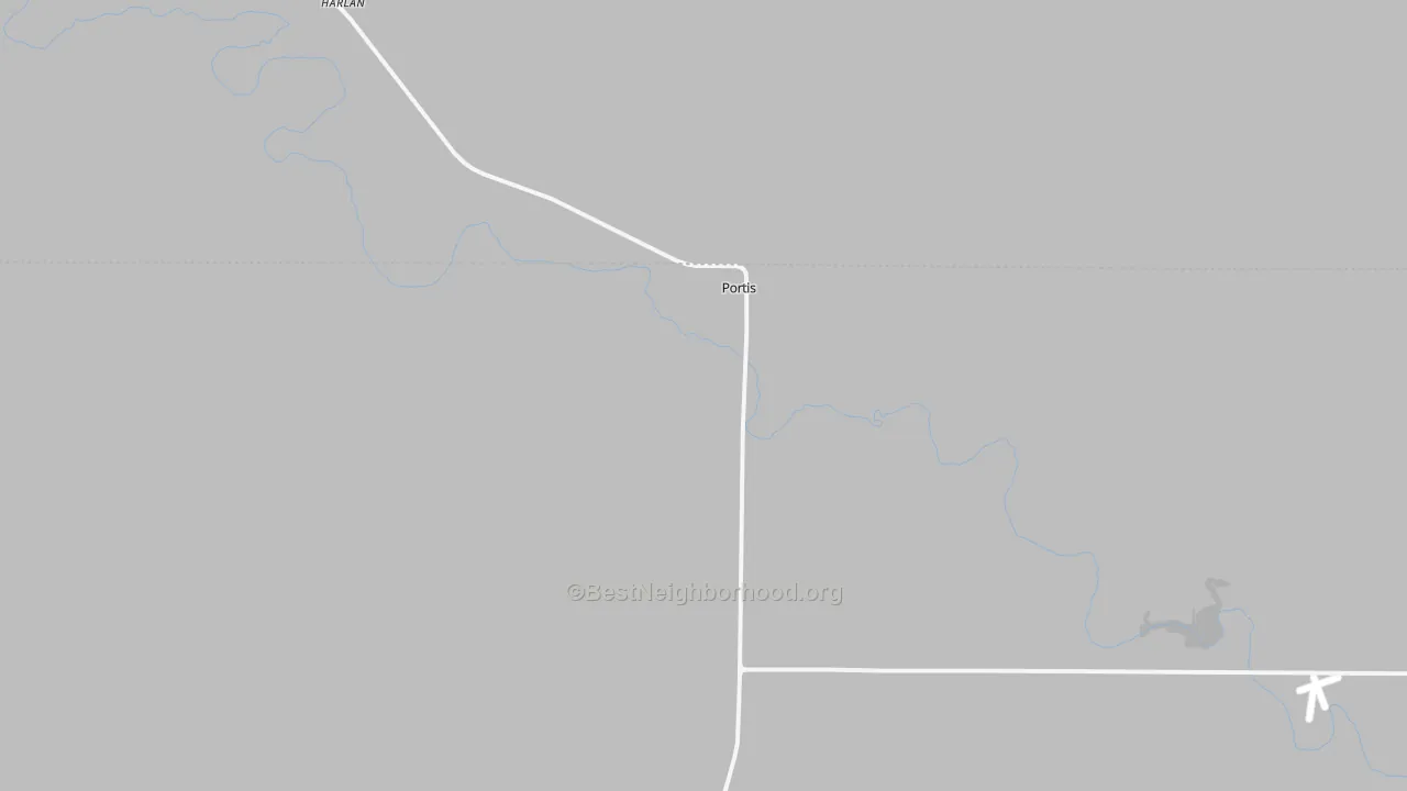 Walk Grade map of Portis, KS, walkable areas in green and car-dependent areas in red