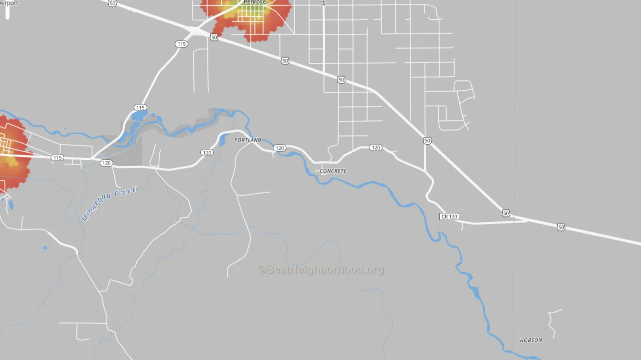 Walk Grade map of Portland, CO, walkable areas in green and car-dependent areas in red