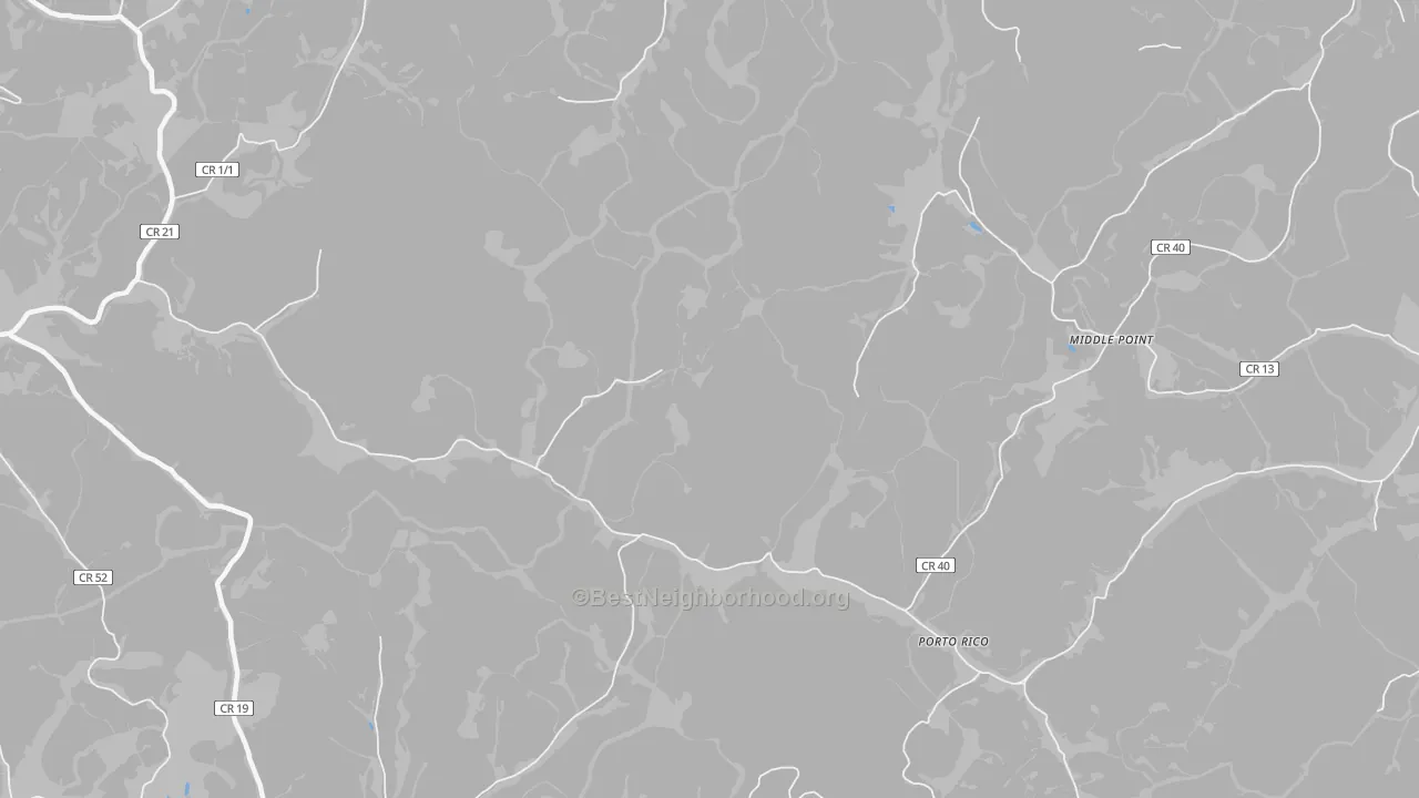 Walk Grade map of Porto Rico, WV, walkable areas in green and car-dependent areas in red