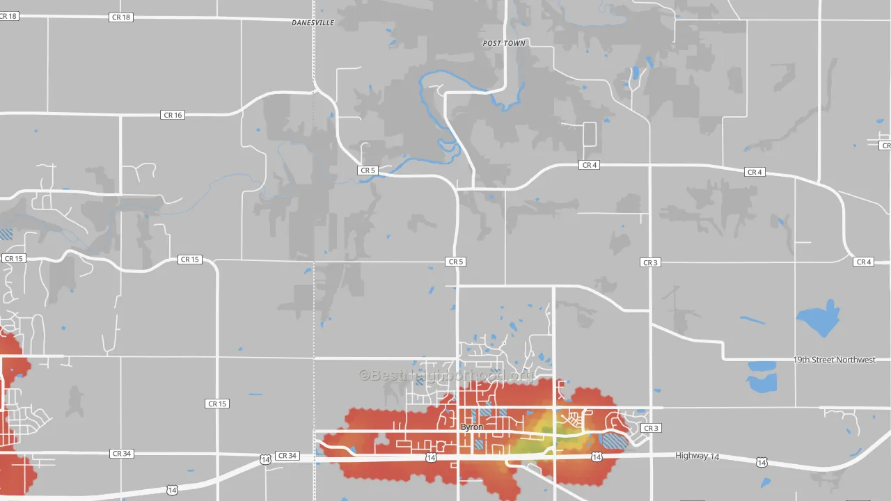 Walk Grade map of Post Town, MN, walkable areas in green and car-dependent areas in red