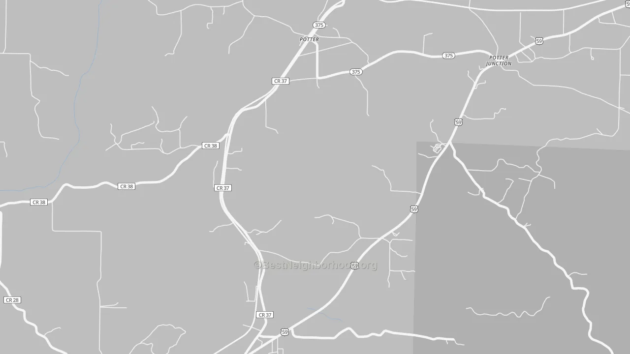 Walk Grade map of Potter, AR, walkable areas in green and car-dependent areas in red