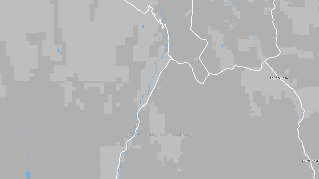 Walk Grade map of Powderhorn, CO, walkable areas in green and car-dependent areas in red