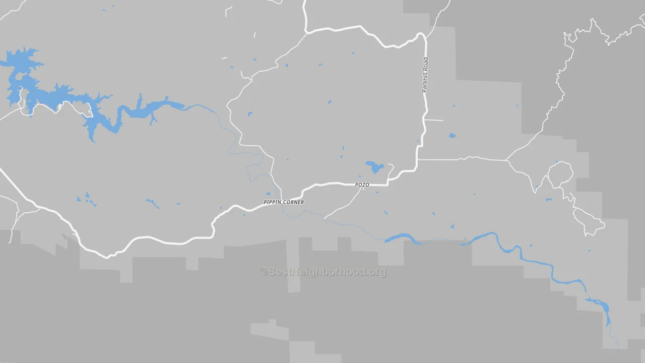 Walk Grade map of Pozo, CA, walkable areas in green and car-dependent areas in red
