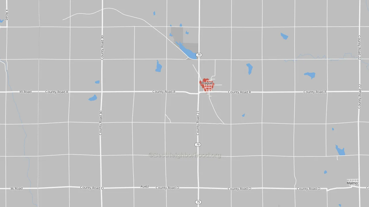 Walk Grade map of Prague, NE, walkable areas in green and car-dependent areas in red