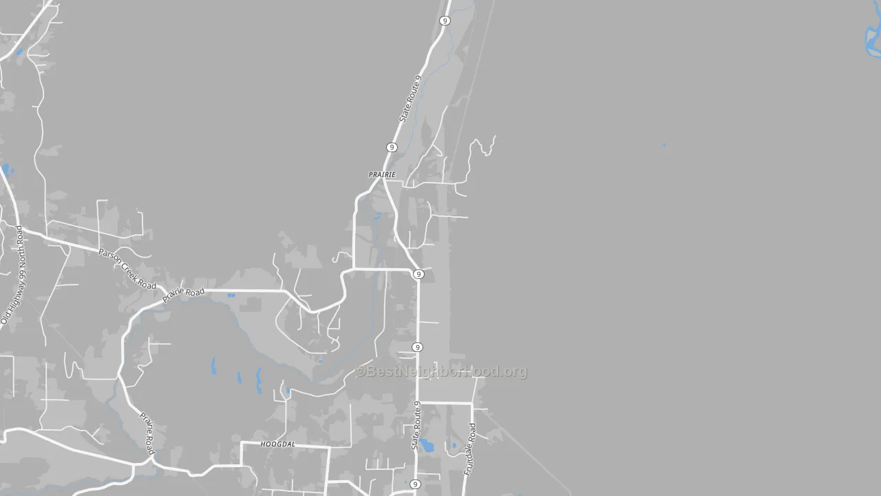 Walk Grade map of Prairie, WA, walkable areas in green and car-dependent areas in red
