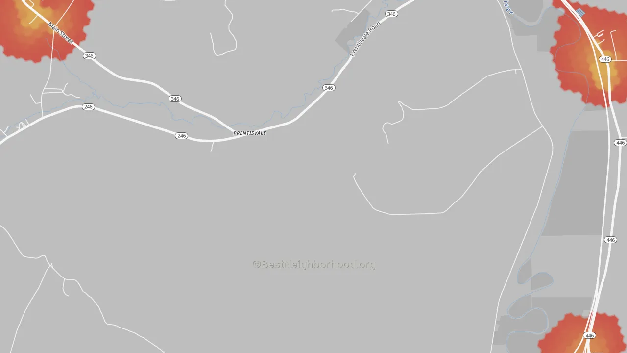 Walk Grade map of Prentisvale, PA, walkable areas in green and car-dependent areas in red