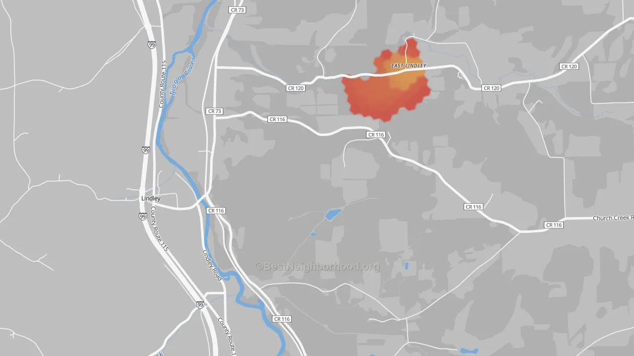 Walk Grade map of Presho, NY, walkable areas in green and car-dependent areas in red