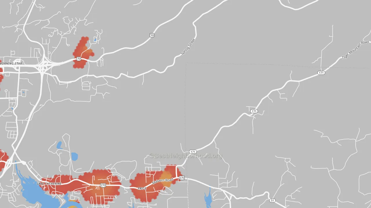 Walk Grade map of Price, AR, walkable areas in green and car-dependent areas in red