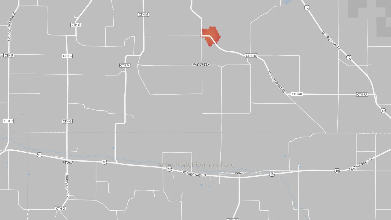 Walk Grade map of Price, WI, walkable areas in green and car-dependent areas in red