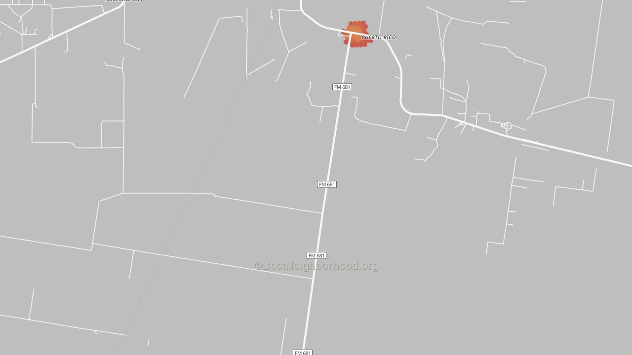 Walk Grade map of Puerto Rico, TX, walkable areas in green and car-dependent areas in red