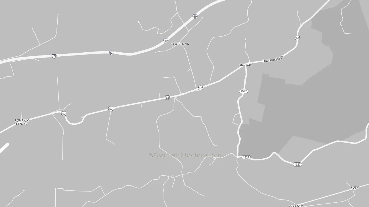 Walk Grade map of Pumpkin Center, KY, walkable areas in green and car-dependent areas in red