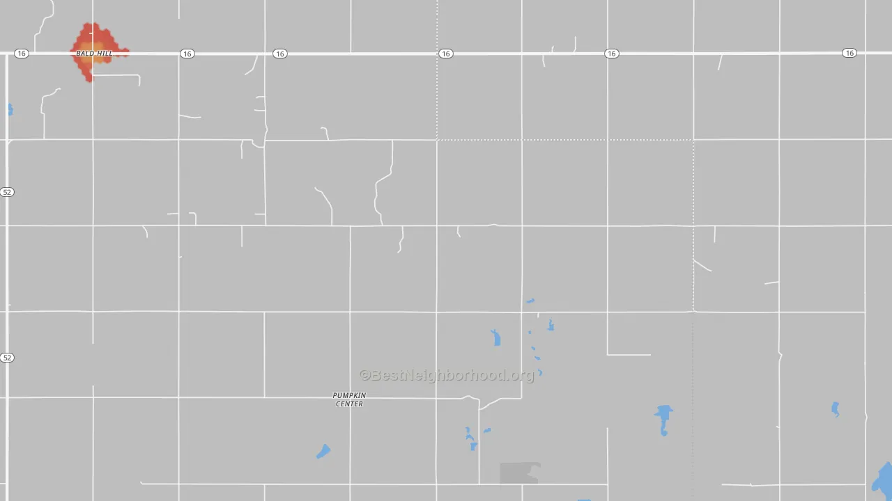 Walk Grade map of Pumpkin Center, OK, walkable areas in green and car-dependent areas in red