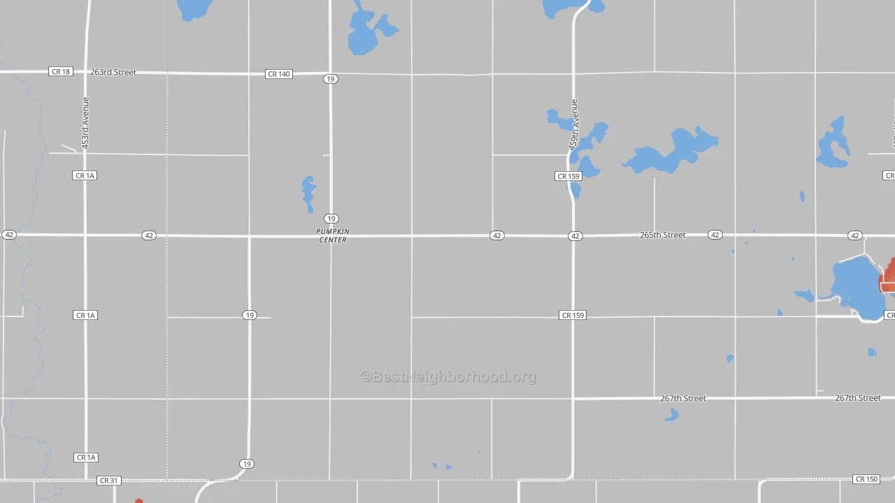 Walk Grade map of Pumpkin Center, SD, walkable areas in green and car-dependent areas in red
