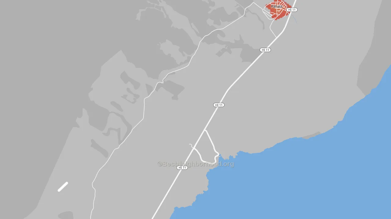 Walk Grade map of Punaluu, HI, walkable areas in green and car-dependent areas in red