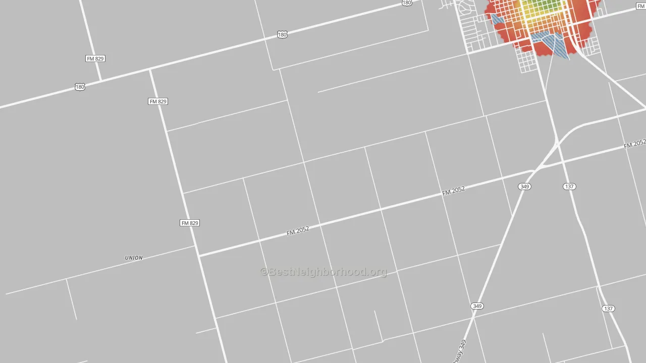 Walk Grade map of Punkin Center, TX, walkable areas in green and car-dependent areas in red