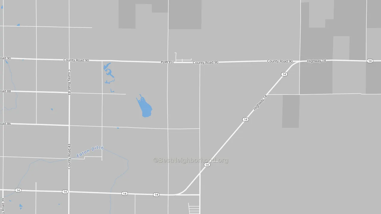 Walk Grade map of Purcell, CO, walkable areas in green and car-dependent areas in red