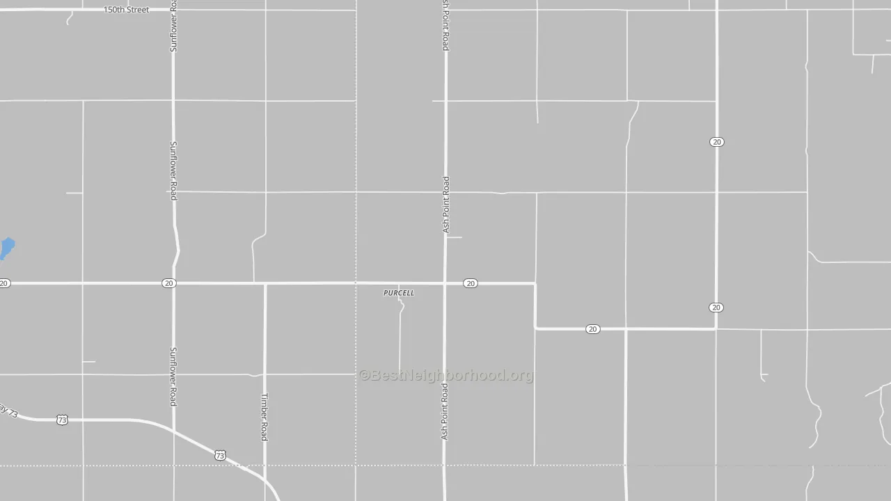 Walk Grade map of Purcell, KS, walkable areas in green and car-dependent areas in red