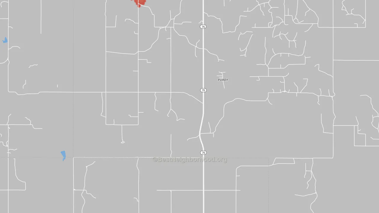 Walk Grade map of Purdy, OK, walkable areas in green and car-dependent areas in red