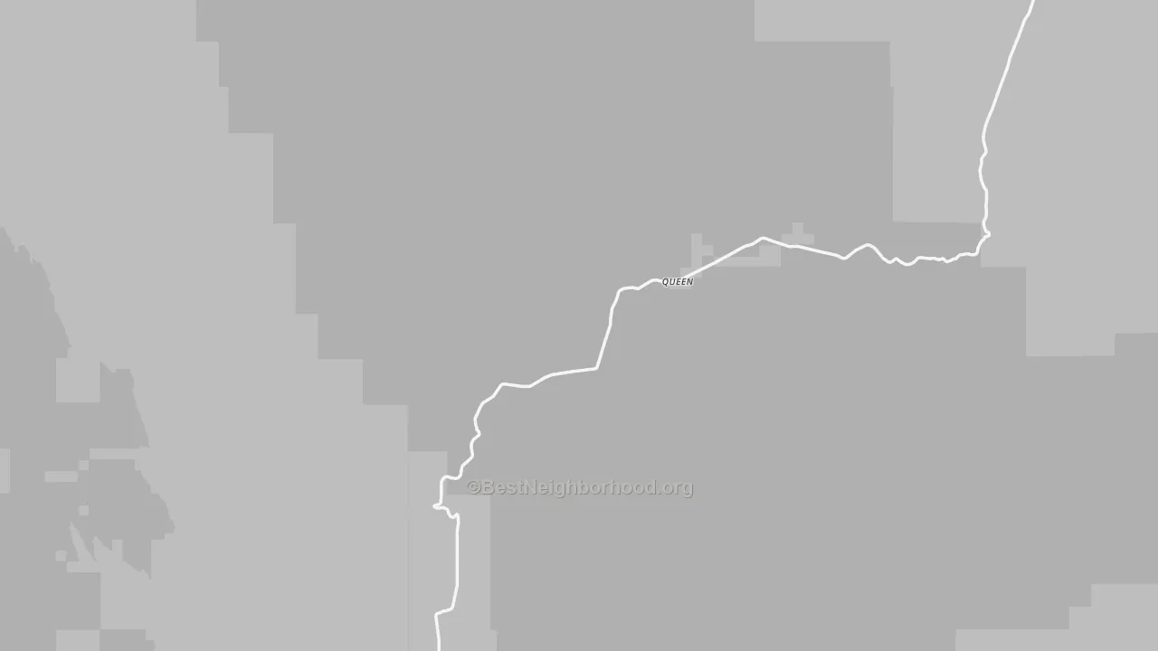 Walk Grade map of Queen, NM, walkable areas in green and car-dependent areas in red