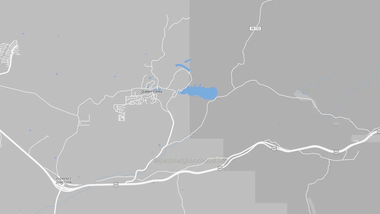 Walk Grade map of Queen Valley, AZ, walkable areas in green and car-dependent areas in red