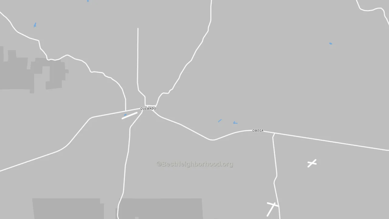 Walk Grade map of Quemado, NM, walkable areas in green and car-dependent areas in red