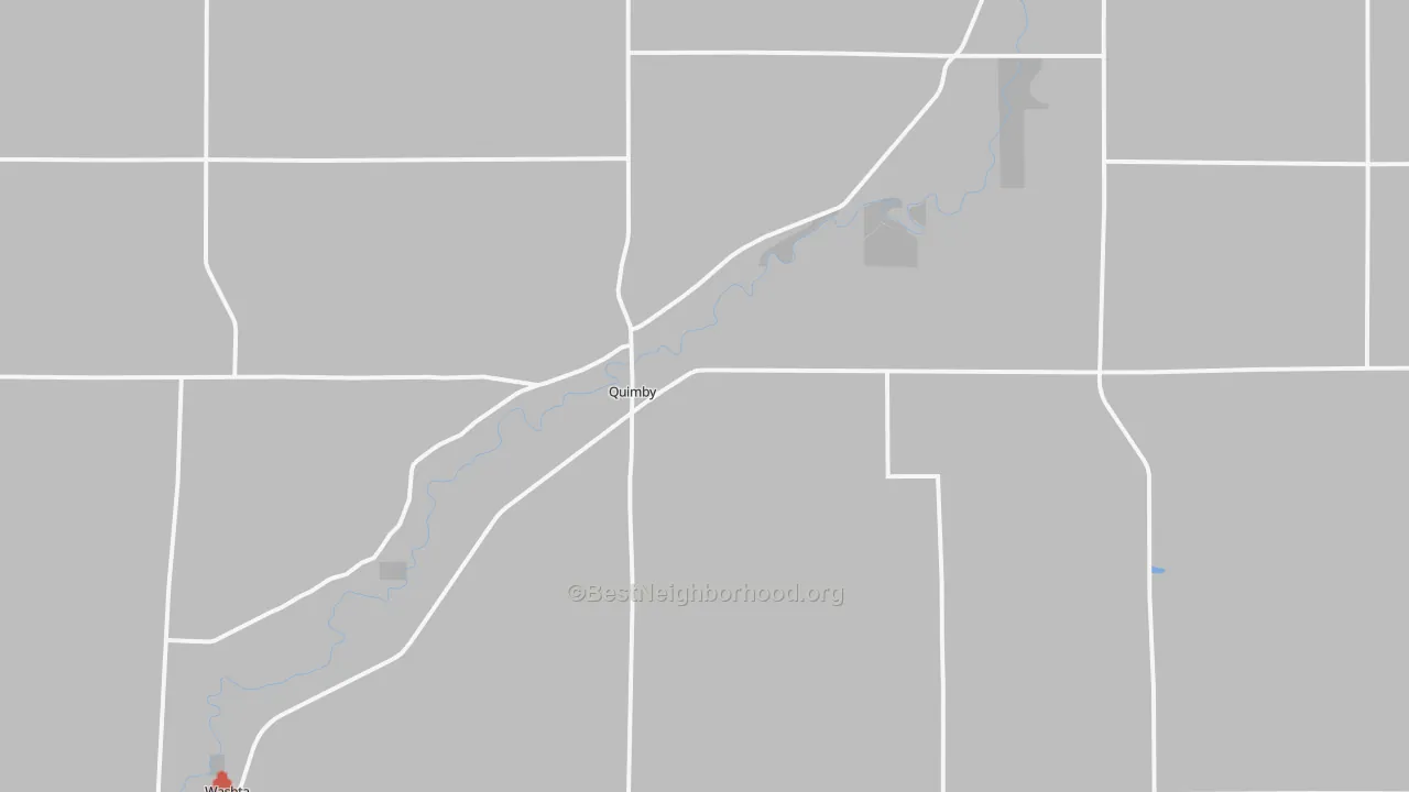 Walk Grade map of Quimby, IA, walkable areas in green and car-dependent areas in red