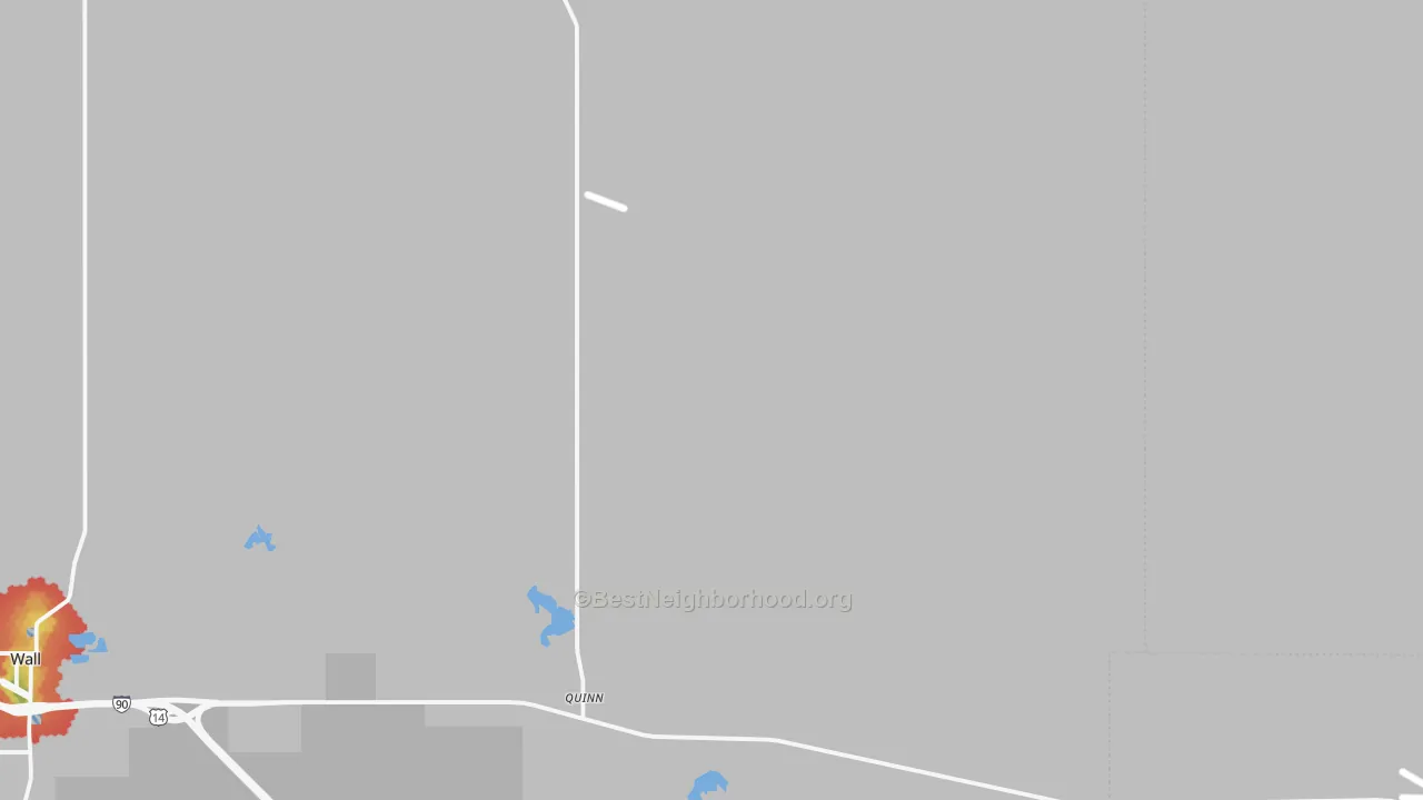 Walk Grade map of Quinn, SD, walkable areas in green and car-dependent areas in red