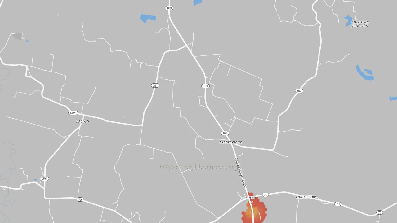 Walk Grade map of Rabbit Ridge, KY, walkable areas in green and car-dependent areas in red
