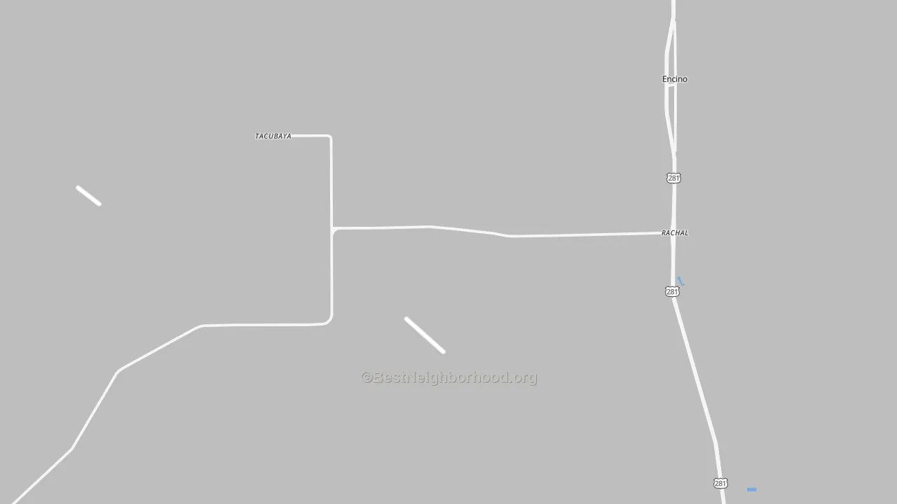 Walk Grade map of Rachal, TX, walkable areas in green and car-dependent areas in red