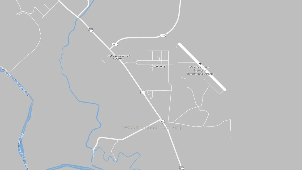Walk Grade map of Radar Base, TX, walkable areas in green and car-dependent areas in red