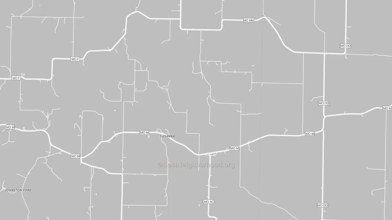 Walk Grade map of Rader, MO, walkable areas in green and car-dependent areas in red