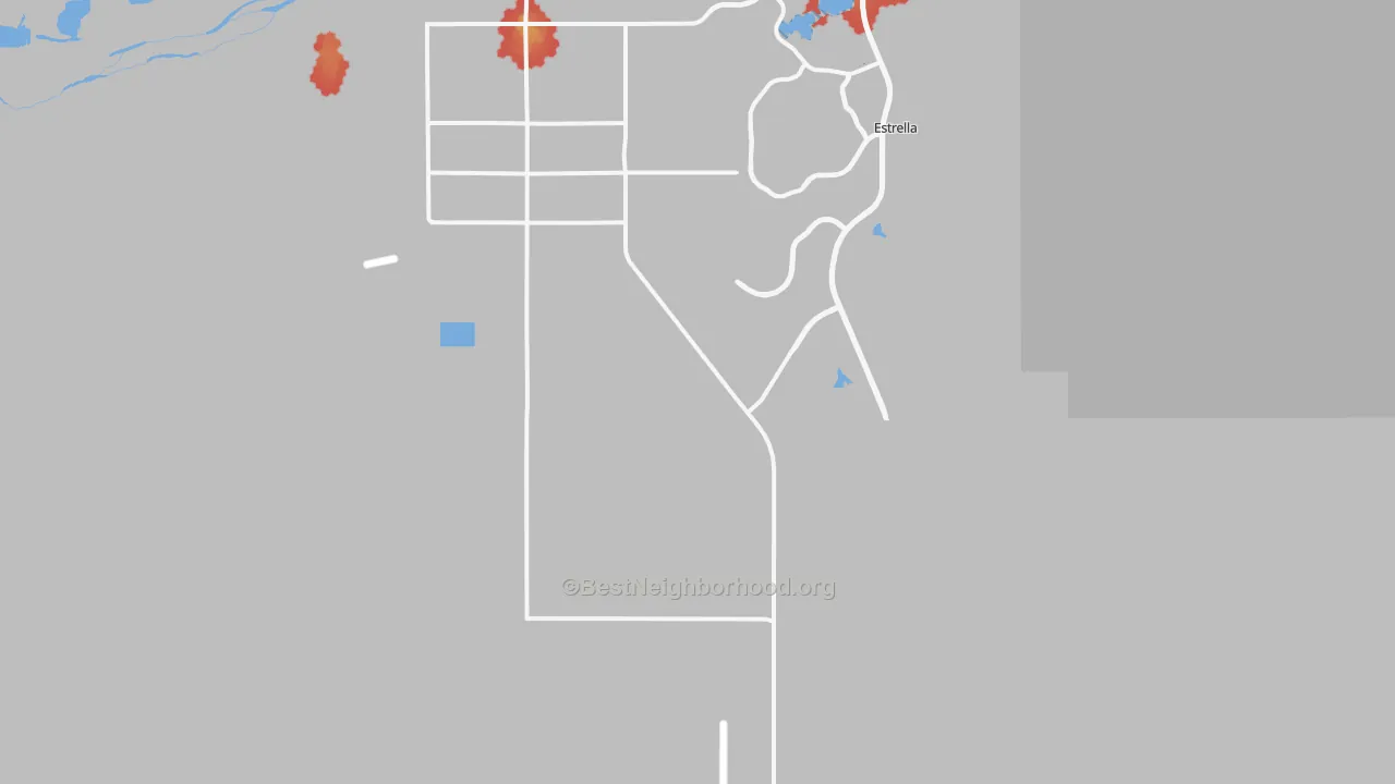 Walk Grade map of Rainbow Valley, AZ, walkable areas in green and car-dependent areas in red