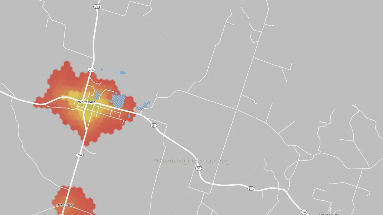 Walk Grade map of Ralph, KY, walkable areas in green and car-dependent areas in red