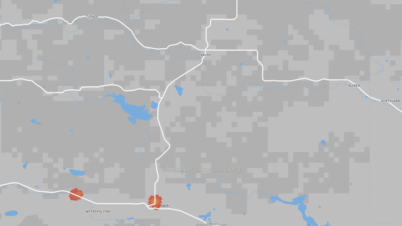 Walk Grade map of Ralph, MI, walkable areas in green and car-dependent areas in red