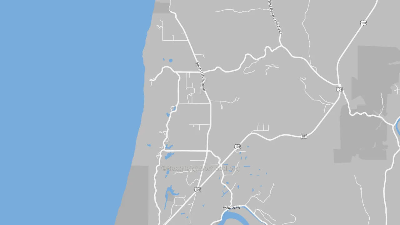 Walk Grade map of Randolph, OR, walkable areas in green and car-dependent areas in red