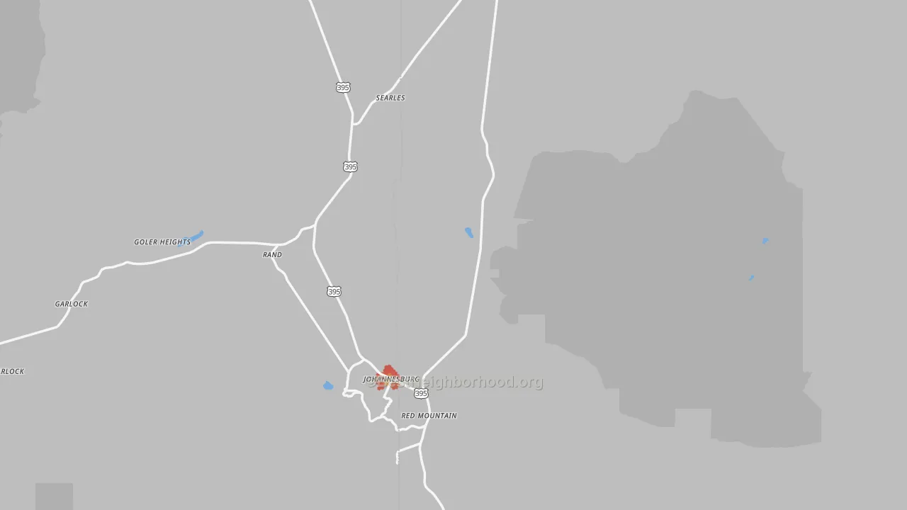 Walk Grade map of Randsburg, CA, walkable areas in green and car-dependent areas in red