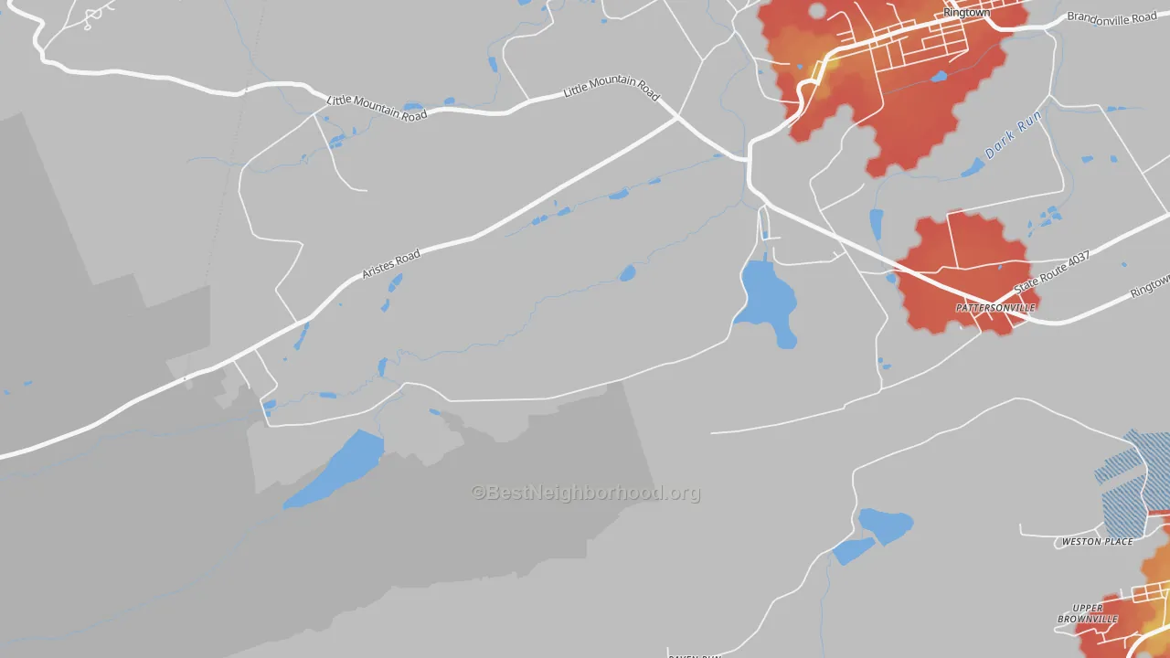 Walk Grade map of Raven Run, PA, walkable areas in green and car-dependent areas in red