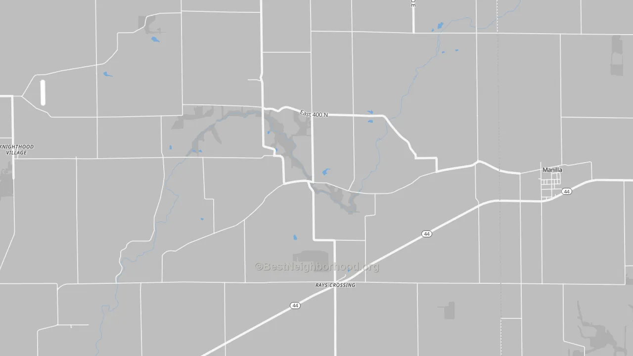 Walk Grade map of Rays Crossing, IN, walkable areas in green and car-dependent areas in red