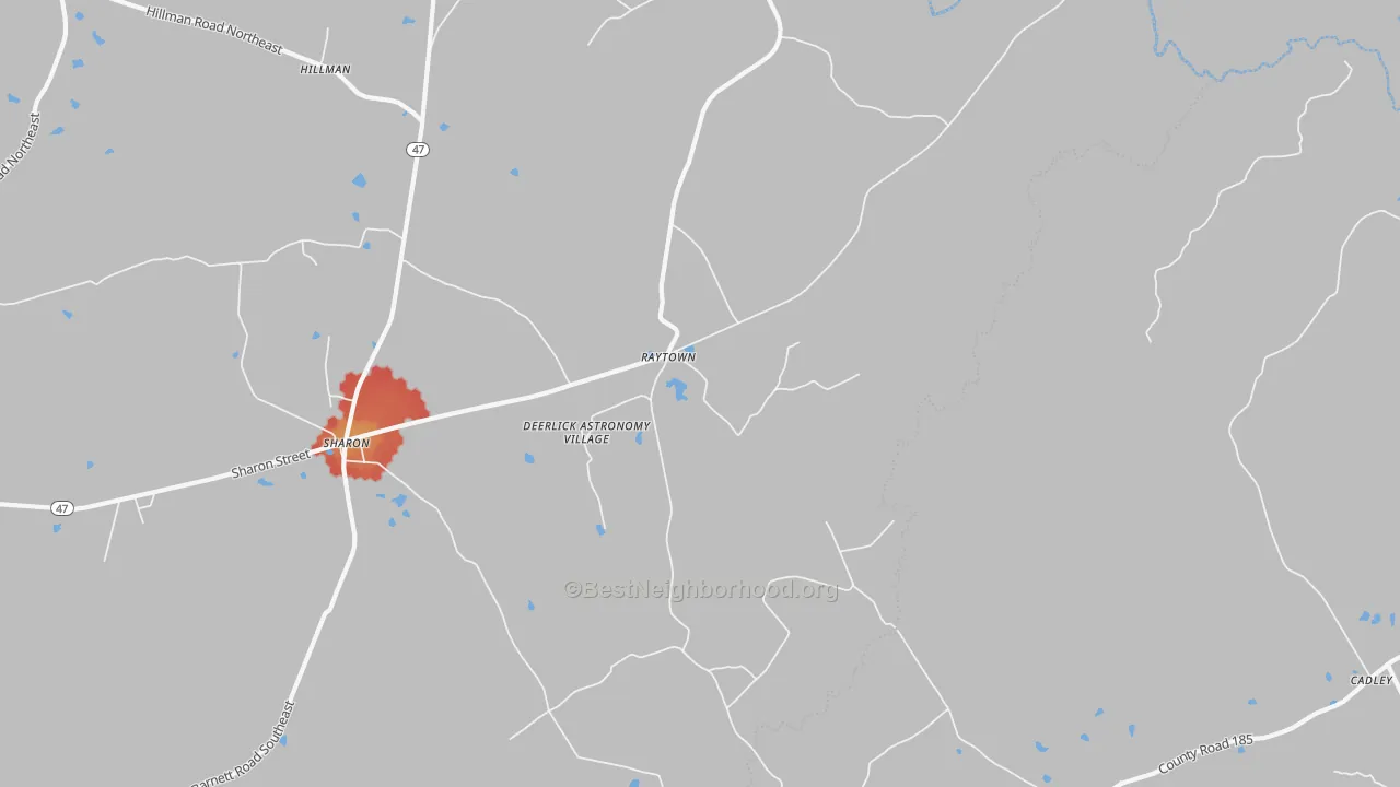 Walk Grade map of Raytown, GA, walkable areas in green and car-dependent areas in red