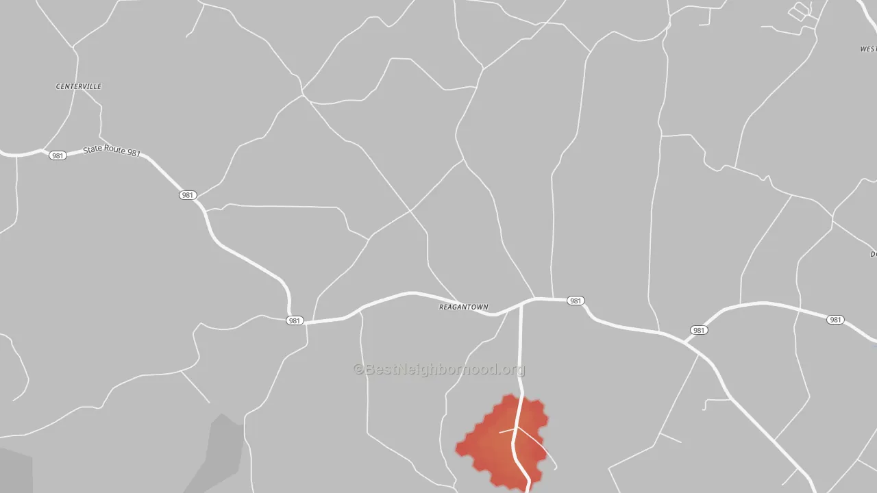 Walk Grade map of Reagantown, PA, walkable areas in green and car-dependent areas in red