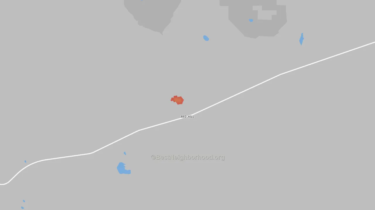 Walk Grade map of Red Hill, NM, walkable areas in green and car-dependent areas in red