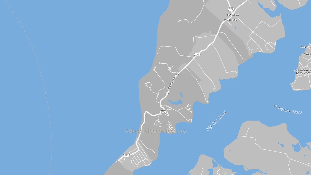Walk Grade map of Red Point, MD, walkable areas in green and car-dependent areas in red
