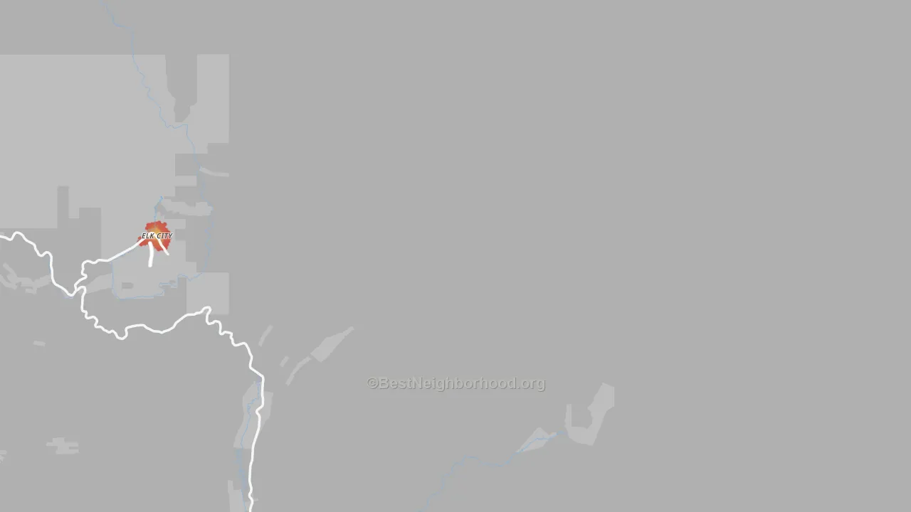 Walk Grade map of Red River Hot Springs, ID, walkable areas in green and car-dependent areas in red