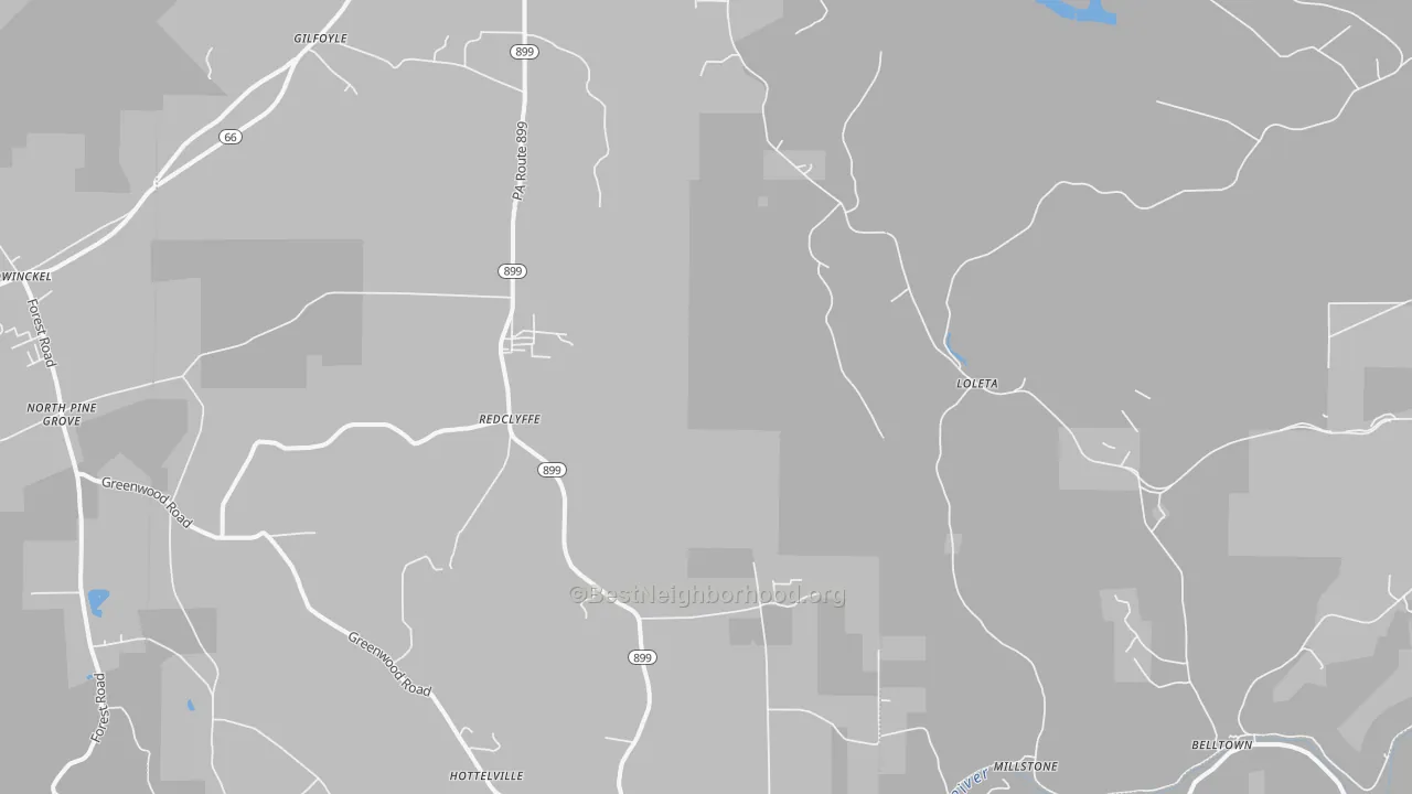 Walk Grade map of Redclyffe, PA, walkable areas in green and car-dependent areas in red
