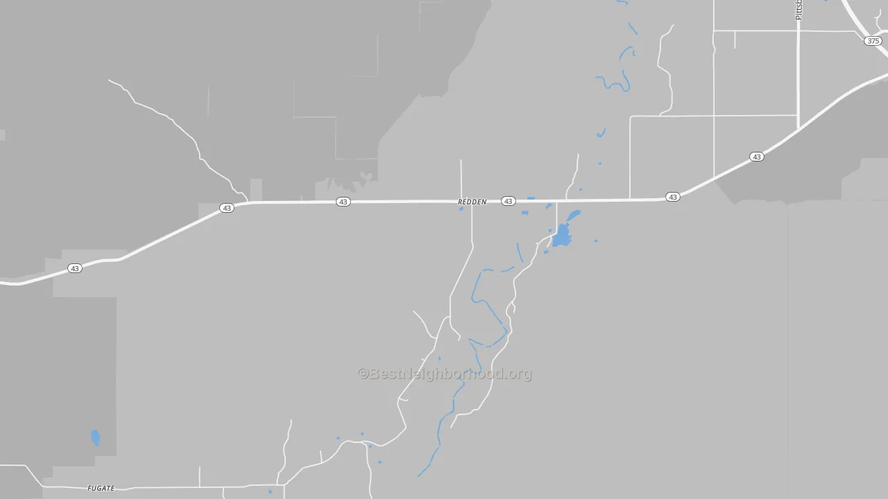 Walk Grade map of Redden, OK, walkable areas in green and car-dependent areas in red